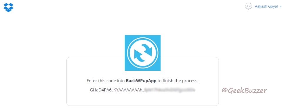 dropbox-auth-code-backwpup-create-job