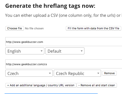 Hreflang tag generator tool